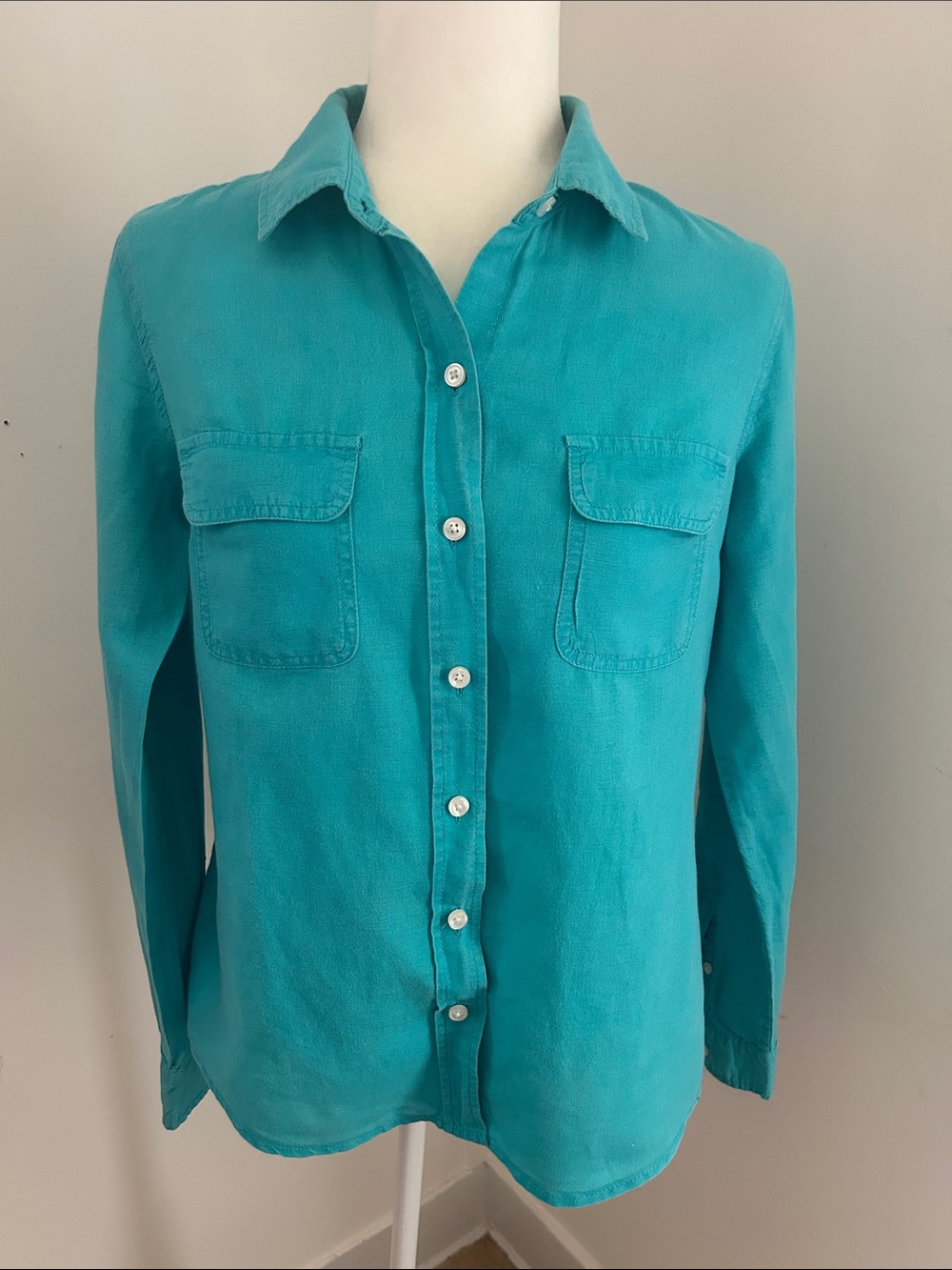 Lucy & Laurel Turquoise Cotyon/Linen Button-Front Shirt sz S